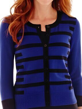 Liz Claiborne Geo-Striped Cardigan Sweater M